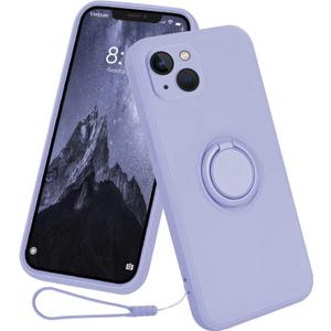 13peas Case for iPhone 14 (2022 Released), Silicone case with Ring 360rotatable Kickstand Cover Support Magnetic Car MountProtective Cover with Strap Lanyard (Lavender)