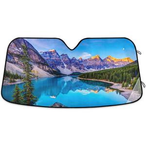 Blue Water and Mountains Windshield Sun Shade - Foldable Car Sunshade Reflective UV Protection, Heat-Resistant Shield for Cars/Trucks/SUV Vehicles (55"x27.6")