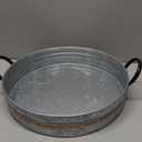 Galvanized Metal Serving Trays with Copper Strip and Iron Black Handles,Farmhouse Tray, Decorative Centerpiece for Coffee Table or Dining Table, Rustic Utility Trays for All Purpose, Round Trays (17")