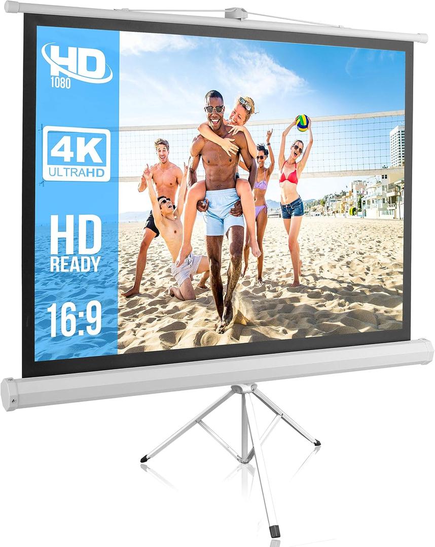Pyle 50 Inch Portable Projector Screen with Tripod Stand Lightweight, Durable, Easy Pull Setup Mobile Projection Screen with 4:3 Aspect Ratio, White Matte Fabric for Indoor/Outdoor Use