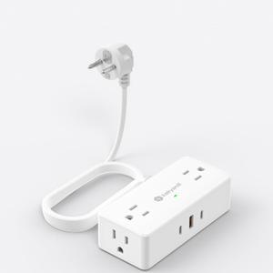 Kakyanill European Travel Plug Adapter, Type E F Plug Adapter, 4 AC Outlets, 3 USB Ports (2 USB C), 5ft Flat Extension Cord, for Germany France Travel