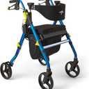 Medline Premium Empower Folding Mobility Rollator Walker with Memory Foam Seat, Black & Blue, 300 lb. Weight Capacity, 8” Wheels, Cupholder, Rolling Walker for Mobility Impairment, Adjustable Handles