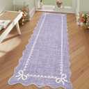 GarveeHome Scalloped Bow Rug for Living Room, Solid Purple Rug for Dorm, Washable Runner Rug 2.5x10 Soft Low Pile Non Slip Scalloped Rugs for Nursery Bedroom Decor Hallway Entryway Playroom