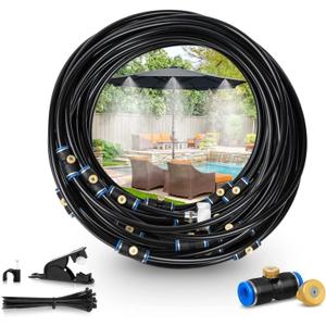 GEJRIO Mister System for Outside Patio, Outdoor Mister with 98FT Misting Hose, Patio Misters for Cooling with 39 Brass Mist Nozzles & an Adapter (3/4"), Misting Cooling System for Garden and Porch