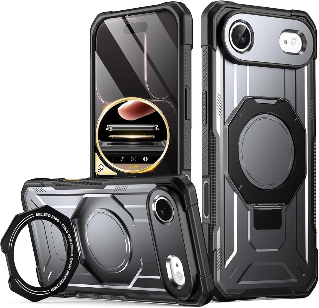 Poetic Spartan Case with Ring Stand for iPhone Air, [Camera Control Button][Magsafe Compatible], Full Body Rugged Shockproof Protective Cover Case, Metallic Gun Metal