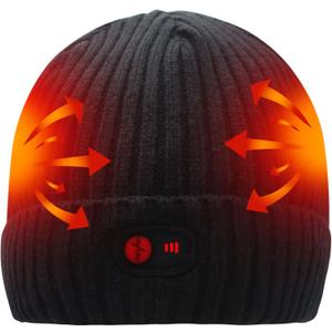 Svpro Battery Heated Beanie Hat - Rechargeable Warm Winter Cap (One Size, Black Striped Hat)