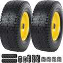 AR-PRO (2-Pack) 13x5.00-6 Flat Free Tire and Wheel Assembly, Solid Lawn Mower Front Wheels with 3"-6" Centered Hub, 3/4" Bearing, Compatible with Riding Mowers & Garden Tractors