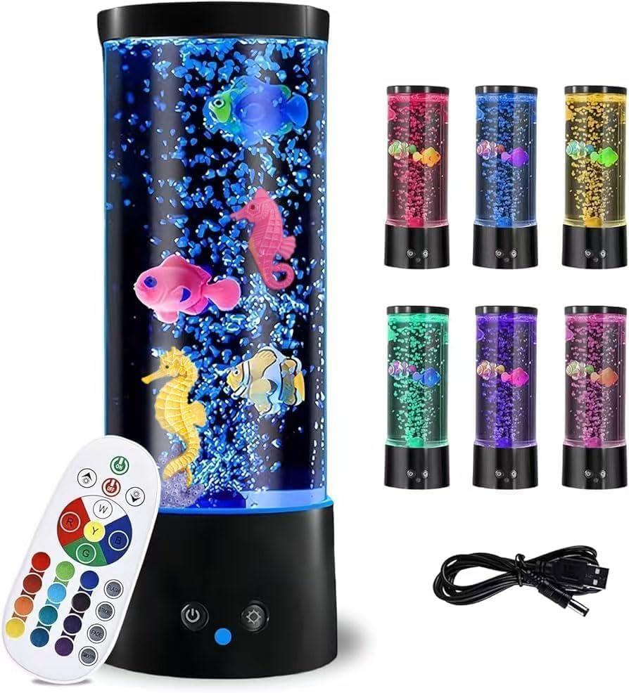 Bubble Fish Lamp,GWEUZMAL Multi Colour Changing Aquarium Light, 17colours Adjustable,Stress Relieving Mood Light Decoration,Suitable for Adults Kids,Home Office Decor Christmas Gifts