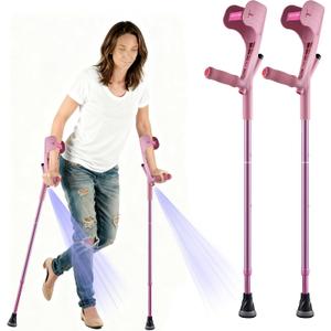 Forearm Crutches for Adults Foldable Knee Patients Mobility aids for Children and Seniors for with Leg Injury Adjustable Travel Lightweight Walking Stick (Pink Pro)