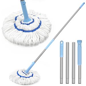 NEWE Self Wringing Twist Mop for Floor Cleaning, Upgraded 18-inch Wide Microfiber Mops, 55 Inches Long Handle Wet Dry Kitchen Easy Squeeze String Mop for Wood, Hardwood, Tile, Marble (Blue)