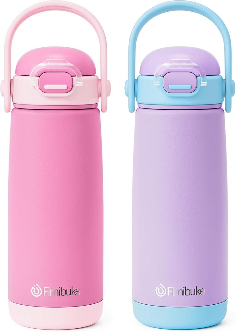Fimibuke Kids Insulated Water Bottle with Straw Lid & Handle - 18oz BPA FREE 18/8 Stainless Steel Metal Tumbler Leak Proof Double Wall Vacuum Kids Cup Toddler Water Bottle for School Boys Girls