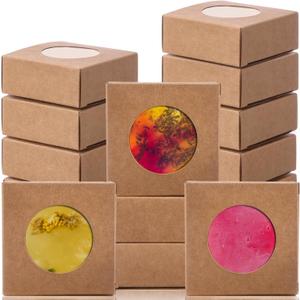 TaoBary 100 Pcs Soap Boxes for Homemade, 3 x 3 x 1.2 Inch Small Paper Gift Packaging Boxes with Window, Gift Wrappers for Soap Packaging Making Party Favor(Round,Kraft)