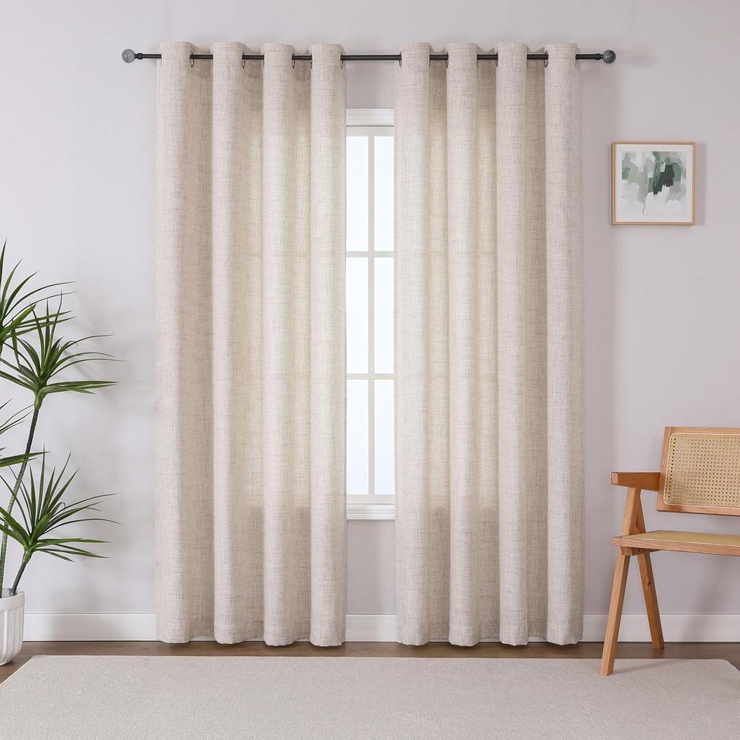 Natural Linen Curtains 84 Inch Long for Living Room 2 Panels -Thick Textured, Light Filtering, Grommet, 50W x 93L 