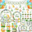 Dinosaur Baby Shower Decorations for Boy, It's a Boy Baby Shower Party Supplies Disposable Dino Plates Napkins Banner Tablecloth Cake Topper Balloon for Dinosaur Birthday Party Decorations, Serve 24