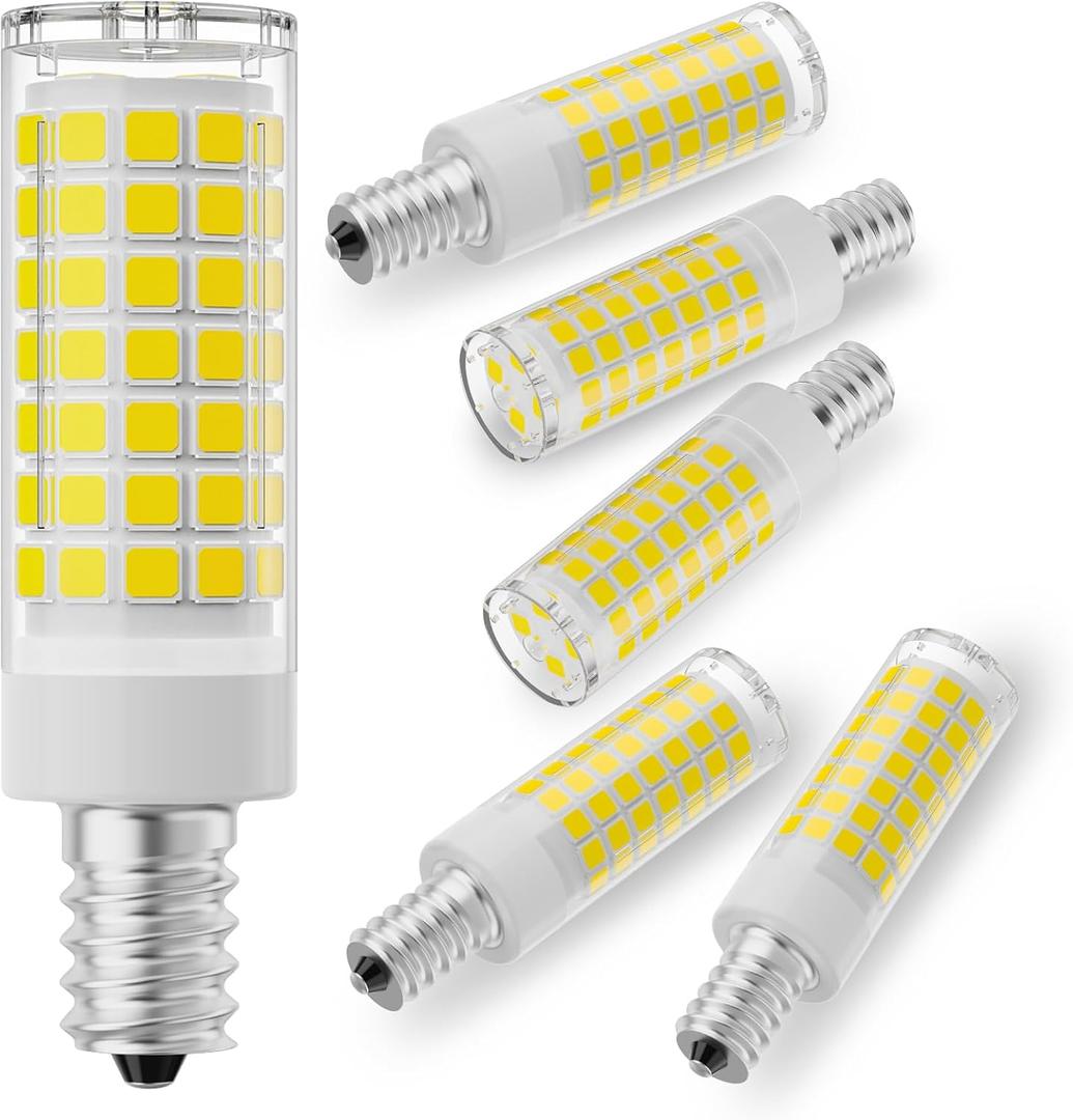 E12 Candelabra LED Light Bulbs 60W Equivalent, 6000K Daylight White, Dimmable LED Chandelier Bulb, 6W 600Lumens Ceiling Fan Bulb, T6 Tube Edison Candle Light Bulbs, Pack of 6