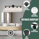 Bathroom Vanity Light Fixtures Matte Black Bathroom Lighting Fixture, 5 Lights Bathroom Light Fixture Over Mirror, Modern Black Vanity Light, Wall Sconces with Glass Shades