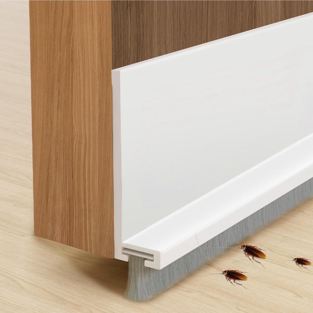 Door Sweep for Bottom of Door, 39.2" L Integrated Design with Brush, Self Adhesive Under Door Draft Stopper for Bottom of Door, Door Seal Dust/Noise/Hot or Cold Air Insulation, White 2" W (1 pack)