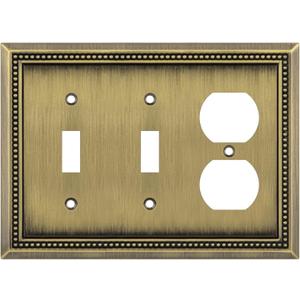 Henne Bery Sunken Pearls Heavy Duty Decorative Wall Plate Switch Plate Outlet Cover (Double Toggle/Single Duplex, Antique Brass)