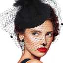 Fascinators Hat Flower Mesh 20s 50s Pillbox Hat Cocktail Tea Party for Women (Black)