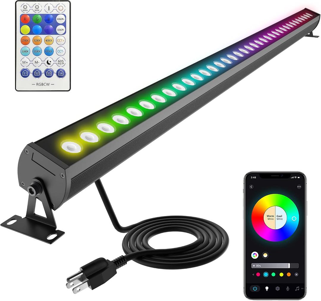 RGBCW Wall Washer Lights, 180W Stage Wash Light Bar Smart APP & Remote Control, Group, Memory,Timing, Music Sync Function, Color Changing Linear Wash Light for Stage Birthday Party Wedding