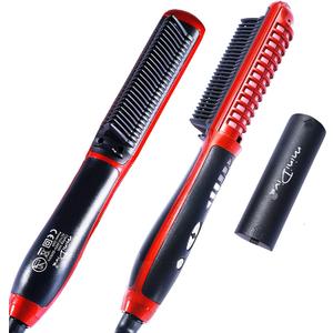 Minidiva 2-in-1 Hair Curler and Straightener with Anti-Scald, 30s Fast Ceramic Heating, 6 Heat Levels, Auto Off, 360 Swivel Cord Portable Hot Hair Straightener Brush for Home, Travel (Red)
