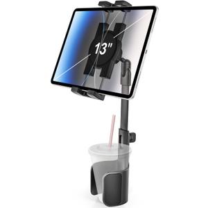 woleyi Cup Holder Tablet Holder for Car Mount - [3 in 1 Expander Bottle] Car Cup Tablet Mount for Car/Truck with Height Adjustable Metal Arm, for iPad Pro Air Mini, Galaxy Tab, Z Fold, 4.7-13" Devices