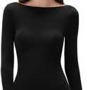 SUUKSESS Cloud Cashmere Women Boat Neck Fitted Long Sleeve Shirt Basic Knit Tops (Black, L)