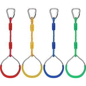 Set of 4 Children's Gymnastics Rings, Morwealth Climbing Rings, Trapeze Swing Bar Rings, Gymnastics Rope Rings, Gym Rings for Ninja Accessory Set for the Garden