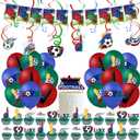 Soccer Birthday Party Supplies Kit, Soccer Theme Banner, Balloons, Swirls, Cake Toppers for Boy Decorations