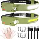 COSOOS 2 Rechargeable Headlamp Flashlight,Bright LED Head Lamp, 1000Lumen Floodlight & Spot Light, Motion Sensor, 2.4oz Lightweight Headband Headlight for Hardhat,Outdoor Hiking & Camping Accessory