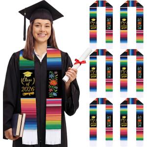 Giegxin 6 Pcs Mexican Graduation Stole Sash 70" Class of 2026 Embroidered Mexican Graduation Stole Vibrant Print Flag Stoles for Grads Traditional Spanish Sarape Style Graduate Ceremony Party Souvenir