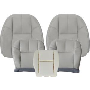 FZJDSD 5PCS Gray Driver & Passenger Bottom & Top Lean Back Leather Seat Covers and Driver Foam Cushion Compatible with Chevy Silverado Tahoe Avalanche Suburban GMC Sierra Yukon 2007-2014