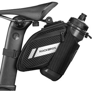 ROCKBROS Bike Saddle Bag Bike Seat Bag with Water Bottle Holder Bicycle Bag Under Seat Waterproof for Road Bike (BLACK1)