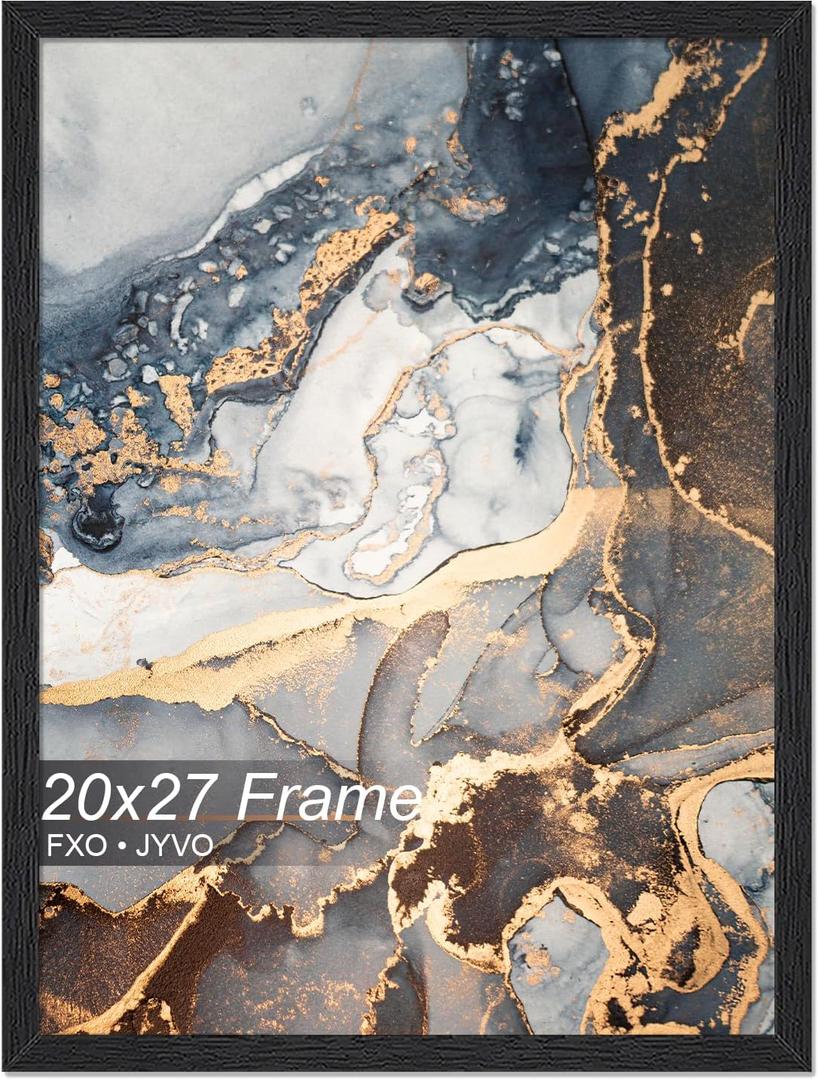 Fxojyvo Engineered Wood 20x27 Frame, Black Picture Frame for 20 x 27 Inch Poster Puzzle Photo, Light Weight 20 by 27 Poster Frame with Wood-grain for Wall - 1 Pack/Black/20 x27