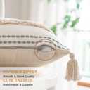 Boho Throw Pillow Covers 18x18 Set of 2 Woven Tufted Farmhouse Pillows Cover with Tassels Textured Striped Cushion Case Neutral Pillow Cases Decorative Pillowcase for Sofa, Couch, Bed, Khaki