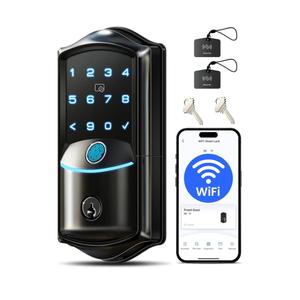 Veise VE027 Built-in Wi-Fi Smart Lock, Fingerprint Keyless Entry Front Door Lock, App Remote & Voice Control, No Hub Needed, Touchscreen Keypad Deadbolt, IP65 Waterproof, BHMA Grade 3, Matte Black