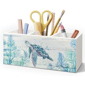 Sea Turtle Coastal Pen Holder for Home Office Desk, Beach Office Decor, Beach Turtle Makeup Brush Toothbrush Holder Organizer for Bathroom Desk Accessories