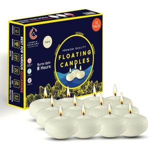 Candle Charisma Ivory Floating Candles 3 Inch (Set of 12)  8-Hour Dripless, Smokeless Burn with Natural Flickering Flame  Perfect for Weddings, Centerpieces, Pool Nights & Special Events