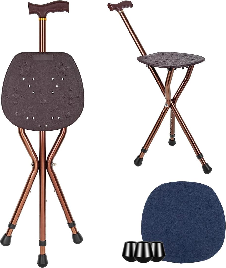 Cane with Seat for Men 265 lbs Capacity, Large Seat Board Height Adjustable Foldable Walking Cane with Seat, Cane and Chair Dual-use for Elderly Men, Adults and Convalescent People