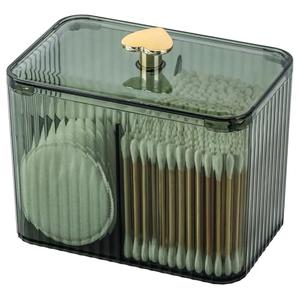 Tbestmax Qtip Holder Dispenser 3-Section Clear Cotton Swab/Pad/Ball Holder Container 3 Grids Bathroom Organizer Jar Cosmetics Storage for Vanity(Green)