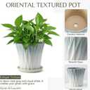 8.3 Inch Ceramic pots for Plants with Saucer Drainage Leak-Proof Mesh, Round Plant Pot with Gardening Gloves for Indoor Outdoor Plants (Rippled Grey)