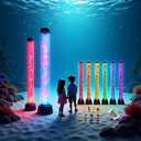 Lightahead Extra Large 4FT LED Bubble Fake Fish Tube Sensory Aquarium Lamp with 10 Floating Fish & 20 Color Effects Calming Light for Everyone Including Autism, ADHD, Stress & Anxiety Relief.