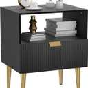Nightstand with Drawer, Modern Black Night Stand, End Table with Gold Leg, Bedside Table for Bedroom (Modern Single, Black)