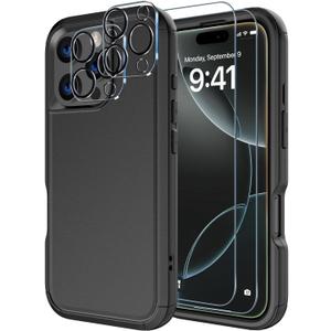 Diverbox for iPhone 16 Pro Case [Shockproof] [Dropproof] [Tempered Glass Screen Protector + Camera Protectors] Heavy Duty Protection Phone Case Cover for Apple iPhone 16 Pro (Black)