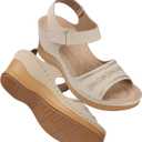 SHIBEVER Wedge Sandals For Women Low: Dressy Summer Sandal - Comfortable Rhinestone Sandals (9, 11 Beige)