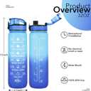 32 oz Water Bottles with Straw & Strap, Motivational Water Bottles with Times to Drink, BPA Free Reusable Sports Water Bottle with Sleeve Carrier for Hiking, Travel, Running or Fitness