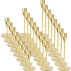 Matte Gold Candle Holders Bulk Painted Gold Metal Candlesticks Fit 0.8 Inch Taper Candles Decorative Metal Candelabra for Wedding Home Holiday Anniversary Party Dinning Table Decors (Set of 24)