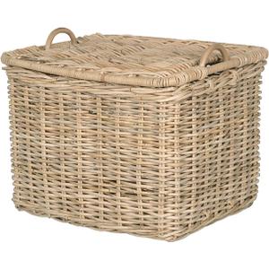 KOUBOO Rattan Core Rectangular Storage Basket with Lid, Large - Wicker Basket, Decorative Storage Box, Home Organizer, Laundry Hamper, Toy Box, Kitchen Storage, Natural
