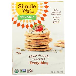 Simple Mills Organic Seed Crackers, Everything, Gluten Free, Flax Seed, Sunflower Seeds, Corn Free, Low-Calorie Snacks, Plant Based, Nutrient Dense, 4.25oz, Pack of 1 (EXP 08/11/26)