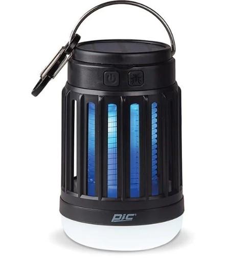 PIC Portable Bug Zapper, 600V Solar Powered Insect Trap & Fly Zapper for Outdoor Use, LED Flickering Flame, Activates Automatically in Dark, Weatherproof Outdoor Fly Trap, Kills Bugs on Contact